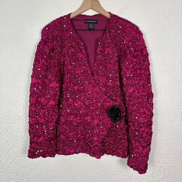 Vintage Cachet Crinkle Sequin Wrap Top Size Large - Picture 1 of 4